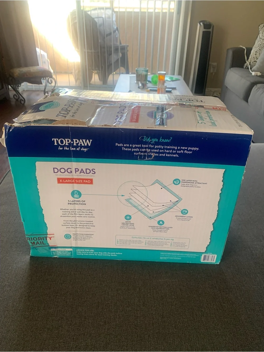 Opened Damaged Box W/ Less Top Paw Dog Pads Holds 10 Cups 28”LX34”W XL 41 Ct NWT